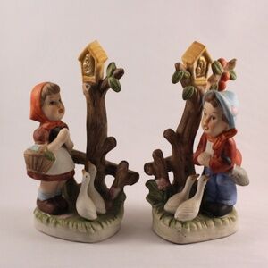 Royal Crown Bisque Figurines Girl and Boy With Geese